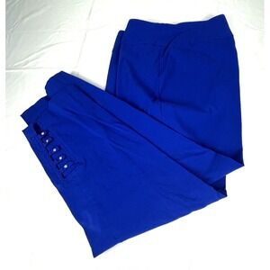 Attyre Womens Blue Ankle Pants Size 14 Button Rhinestone Ankle Detail Pull On